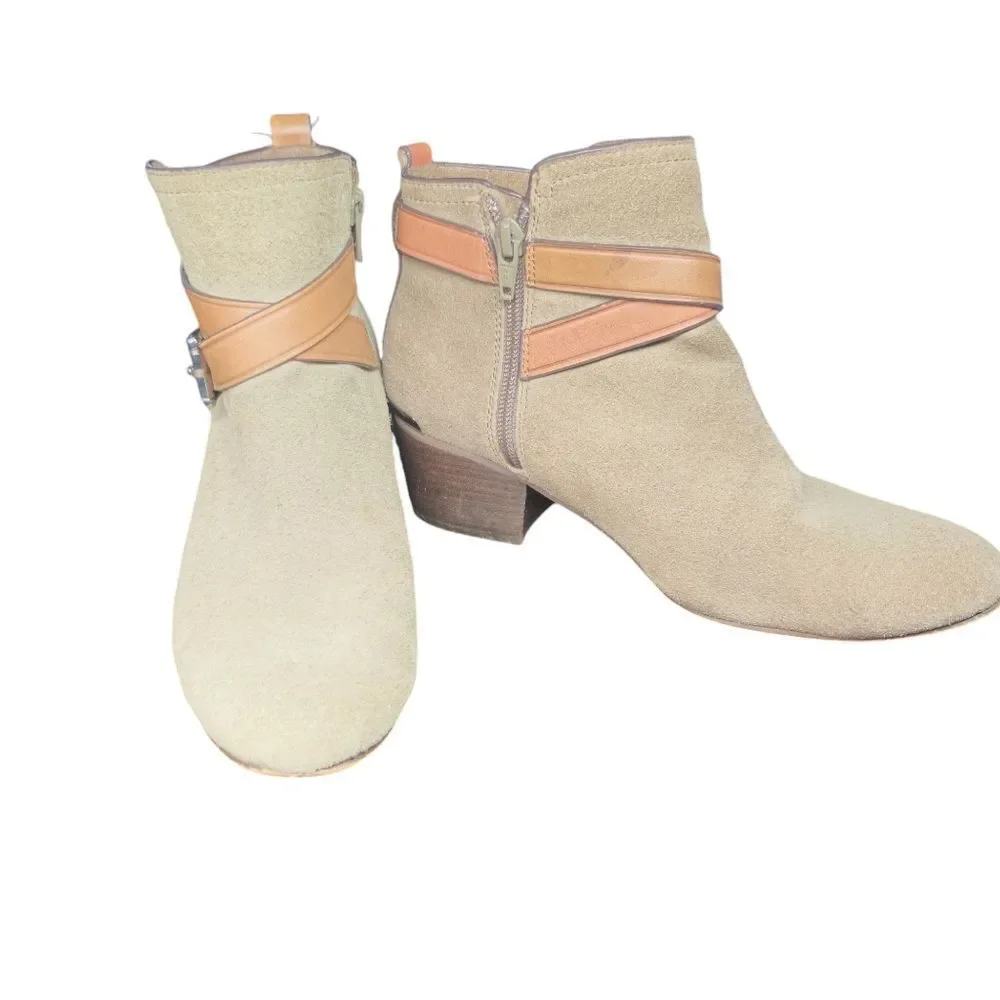 Coach Pauline Tan Suede Side Zip Ankle Bootie 7.5